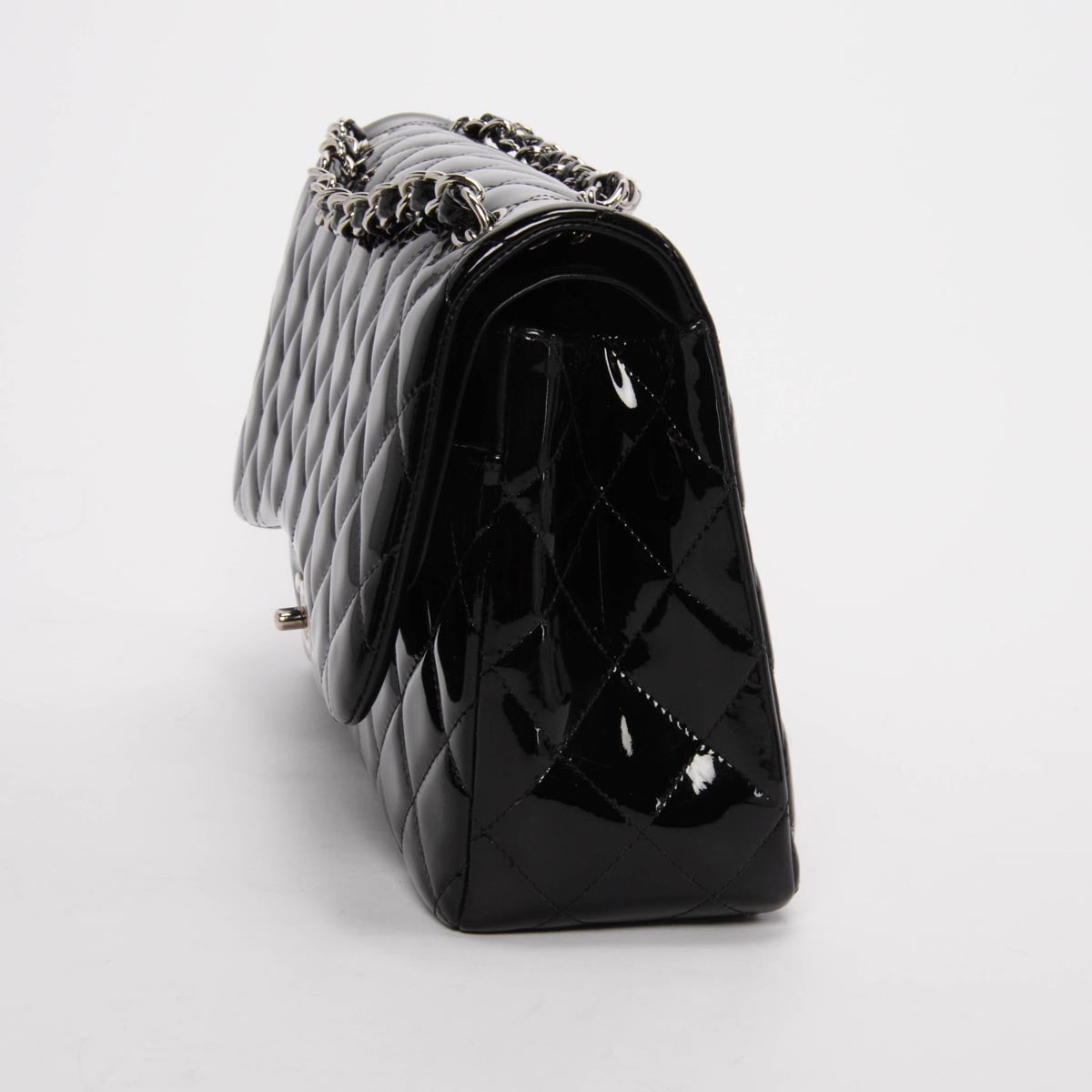 Chanel Black Quilted Patent Large Double Flap Bag - Rovelle Bags