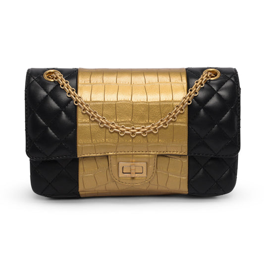 Chanel Black Lambskin Croc Embossed 2.55 Flap Bag - Rovelle Bags