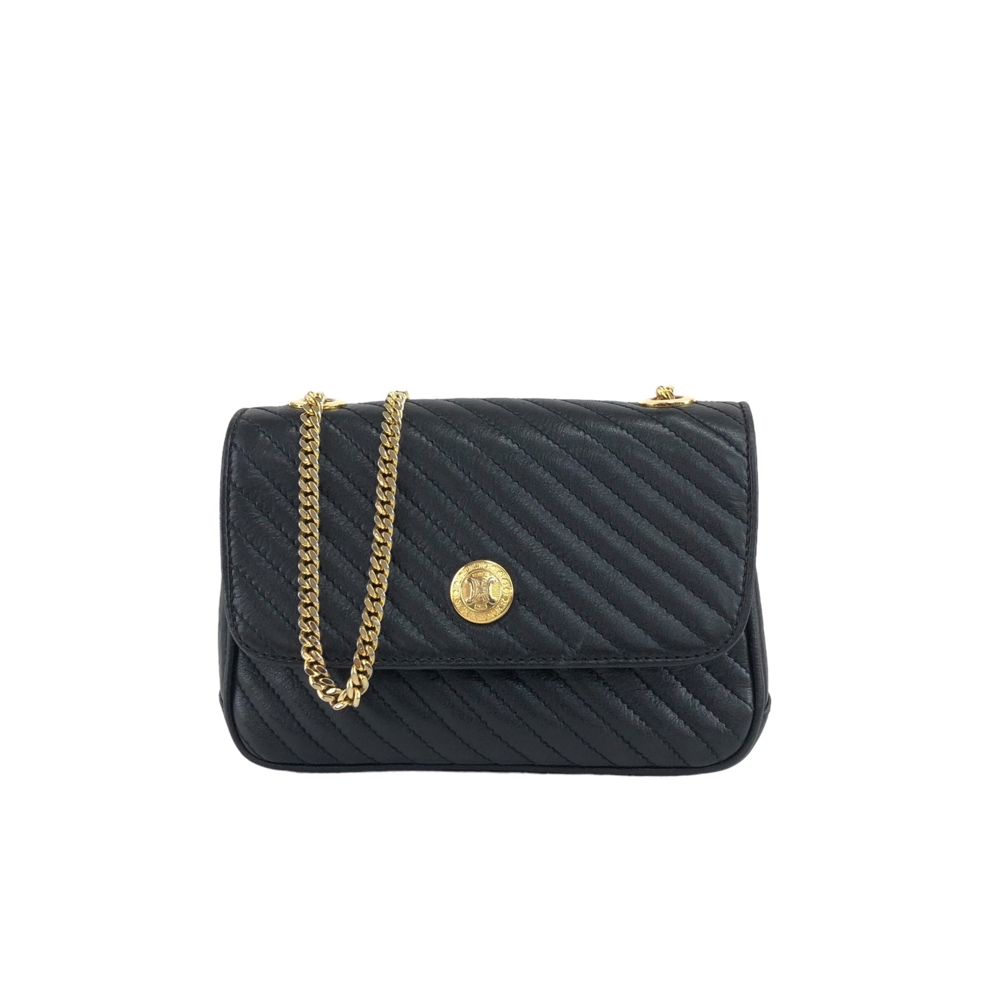 CELINE Triomphe Chain Shoulder bag Black pt5aps