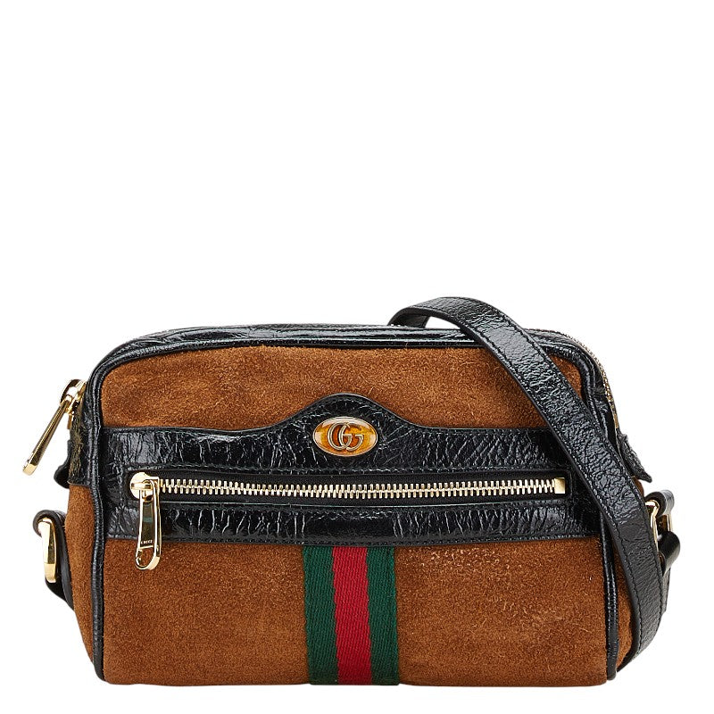 Gucci Ophidia Suede Patent Leather Shoulder Bag