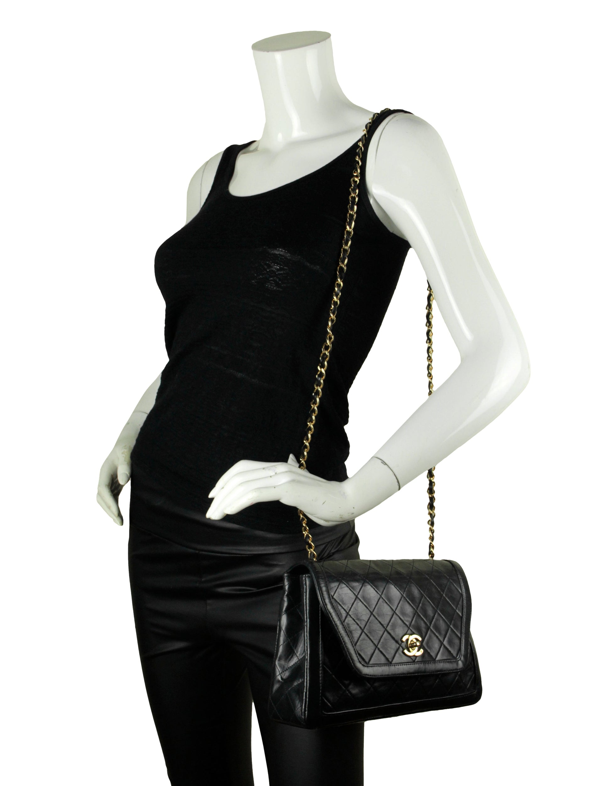 Chanel 1990s Navy Lambskin Quilted CC Flap Bag - Rovelle Bags