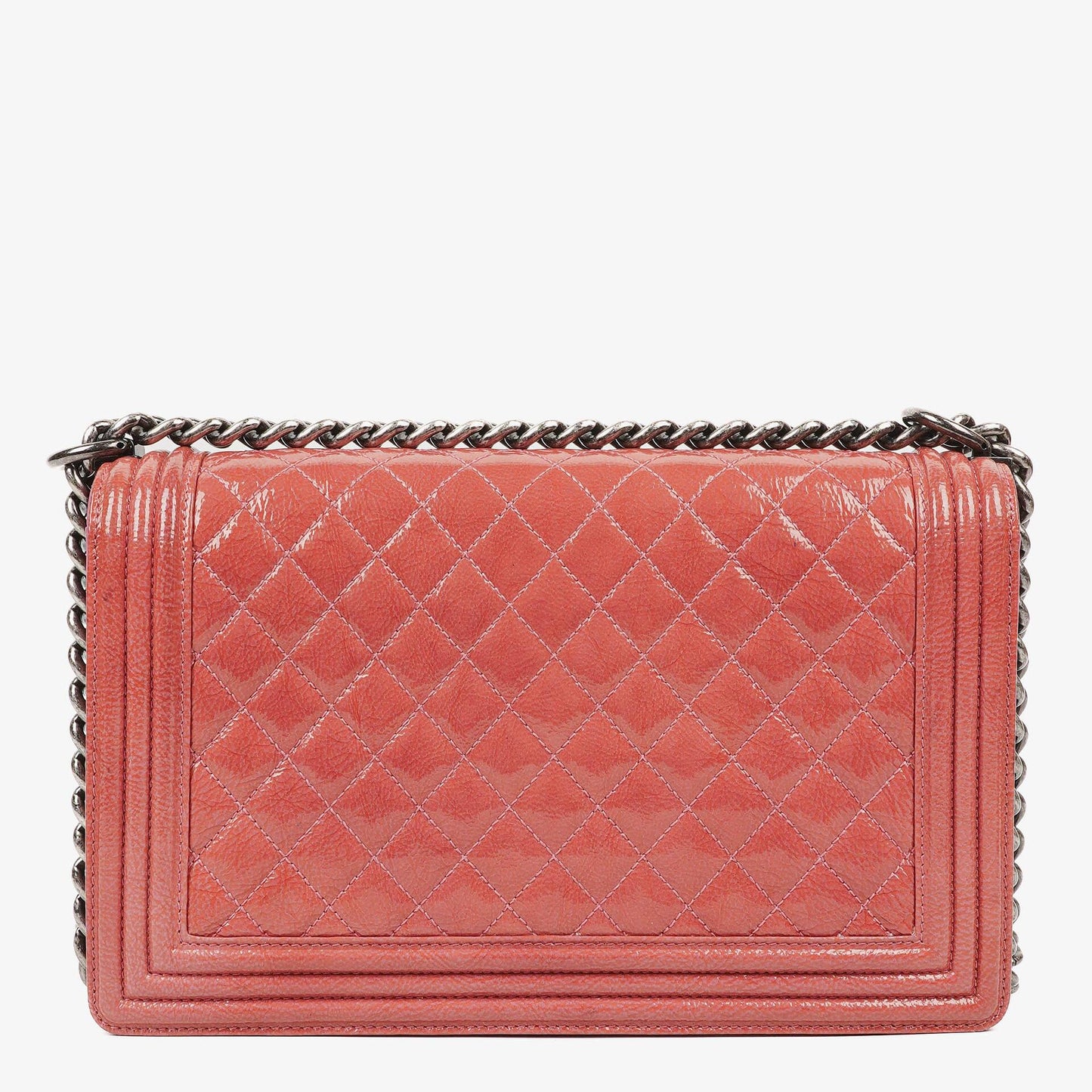 Chanel Large Boy Pink Distressed Patent Quilted Flap Bag