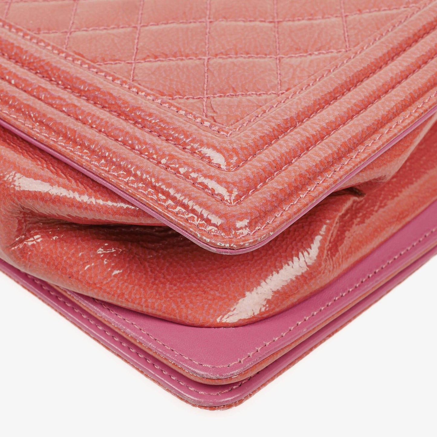Chanel Large Boy Pink Distressed Patent Quilted Flap Bag