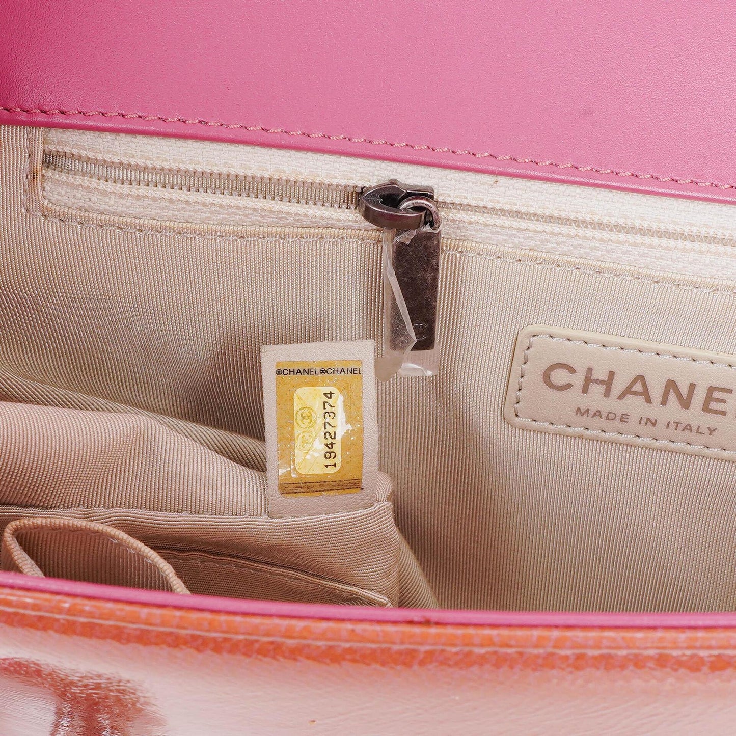 Chanel Large Boy Pink Distressed Patent Quilted Flap Bag