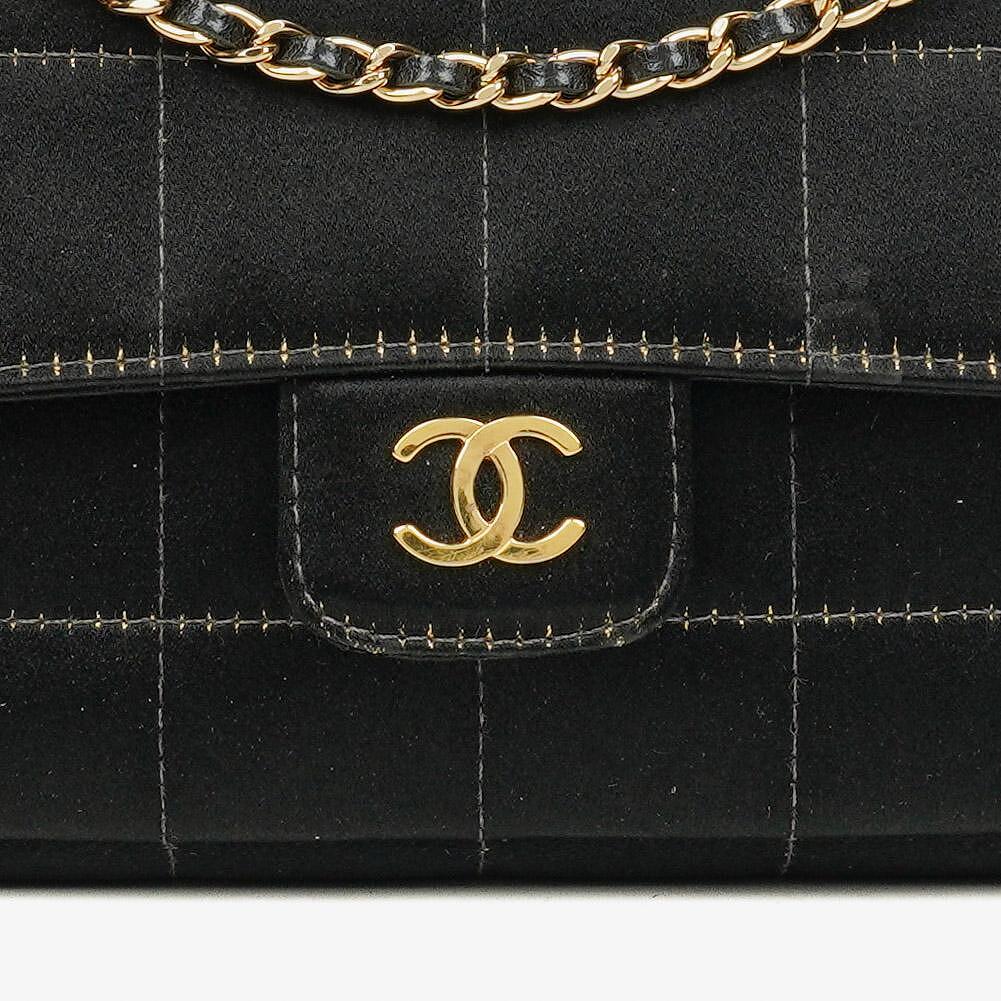 Chanel Black Satin Chocolate Bar Quilted Rectangular Mini Flap Bag