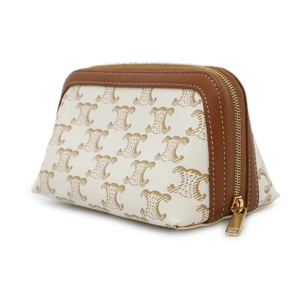 CELINE Triomphe cosmetic pouch White4M1622CZJ PVC Coated Canvas Leather Size Small