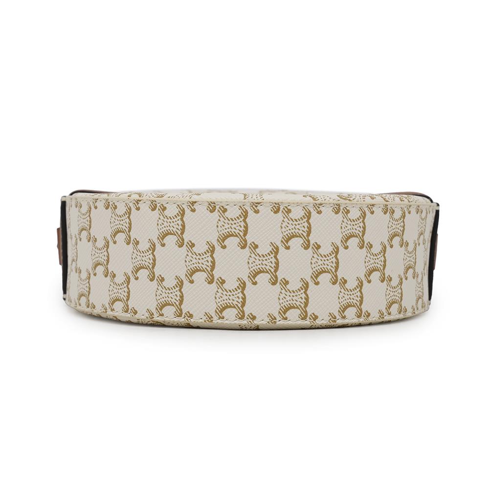 CELINE Triomphe Round Purse Shoulder White10G342 PVC Leather