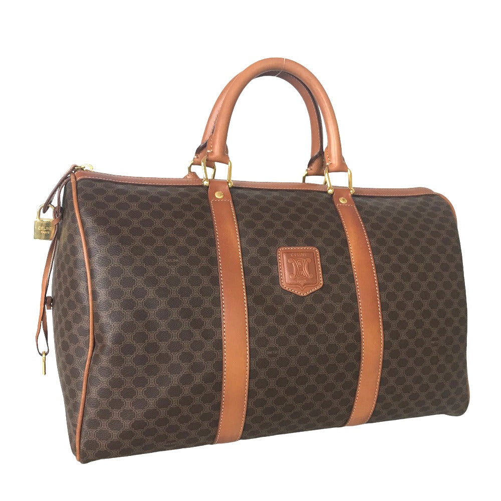 CELINE Travel bag Duffle bag PVC Brown Mini Boston Duffel bag Macadam Pattern Women Secondhand