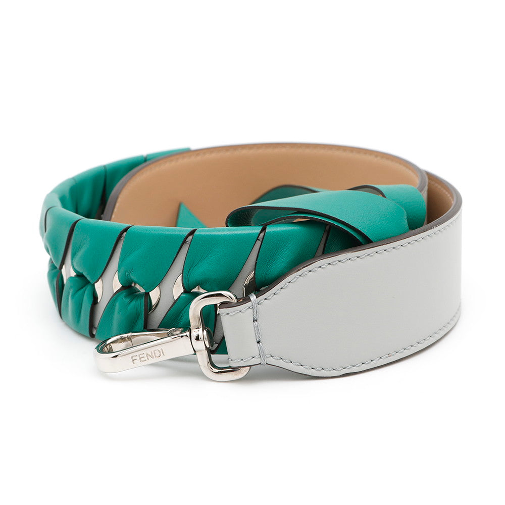 FENDI ?Strap You Ribbon Motif Light Gray/Green Leather