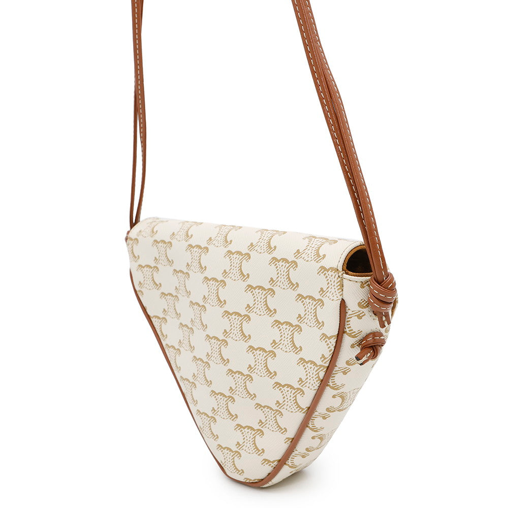 CELINE Triomphe Triangle Shoulder White/Brown195902 PVC Leather Size Mini