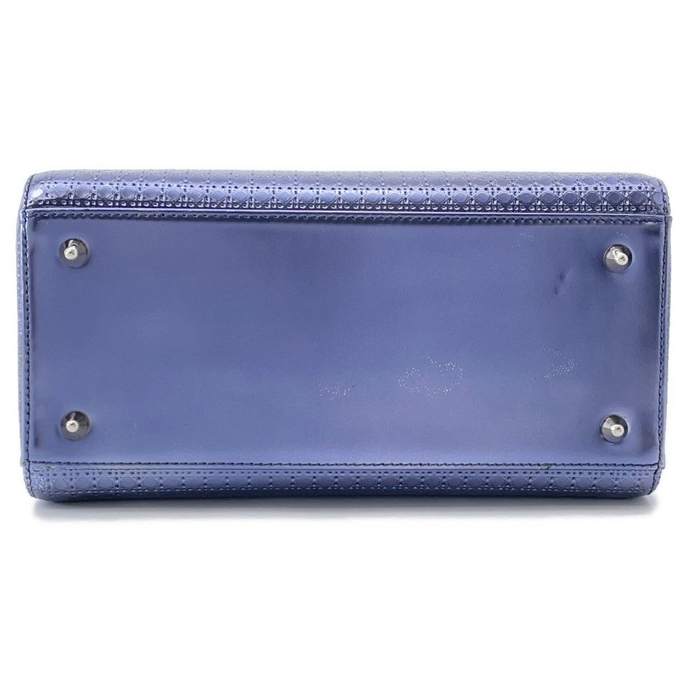 Dior Lady Dior 2WAY Handbag MetalicPurple Leather Size Medium