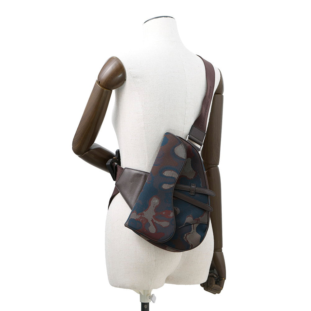Dior Camouflage Saddle Crossbody Bag Bordeaux/Maru color Canvas