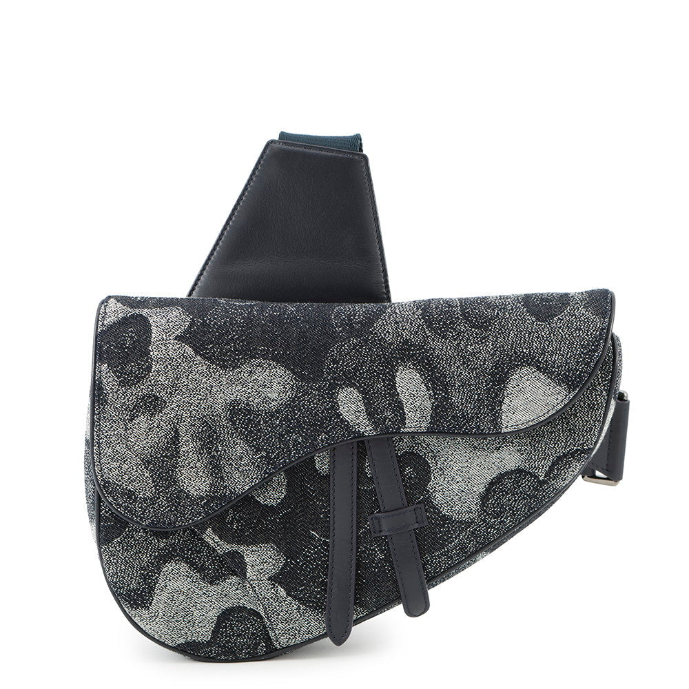 Dior Camouflage Saddle Crossbody Bag Navy Canvas
