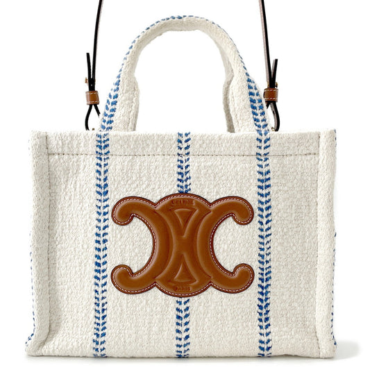 CELINE Small Cabas Thais Tote Bag White/Blue199162EYI.01BB Textile Leather Size Small