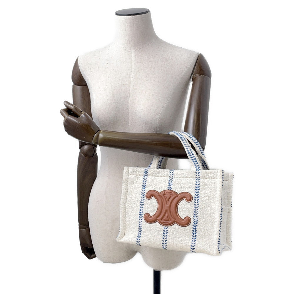 CELINE Small Cabas Thais Tote Bag White/Blue199162EYI.01BB Textile Leather Size Small