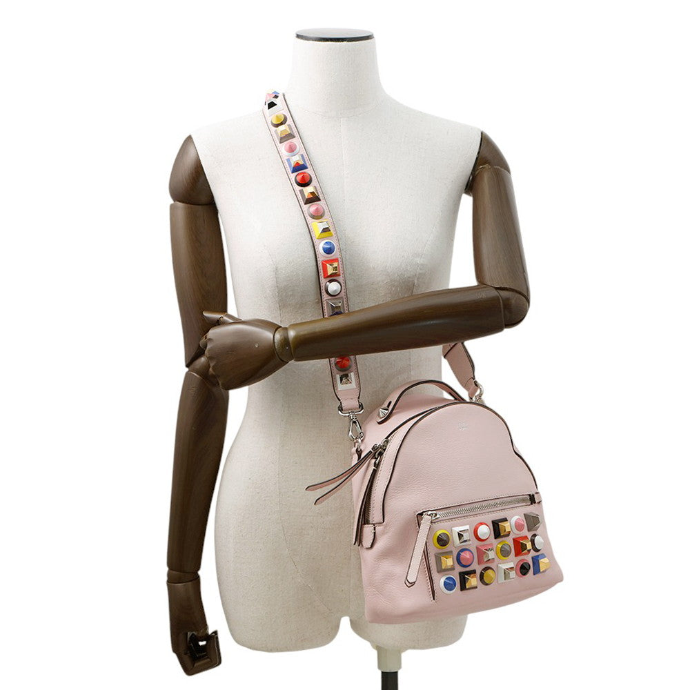 FENDI ?Bolsa Vitto Dolce Studded Shoulder Bag Pink8BT281 Leather