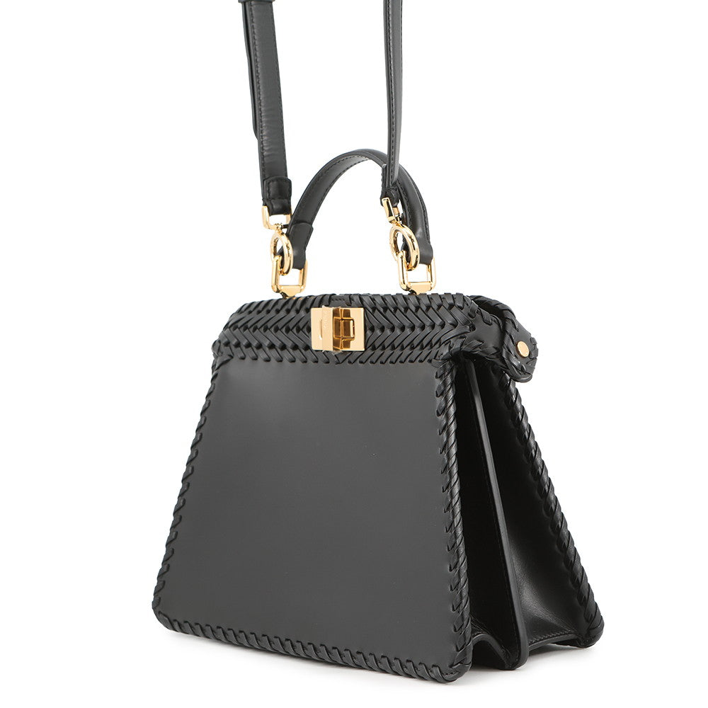 FENDI Peekaboo ISeeU Braided Black8BN327 Leather Size Small