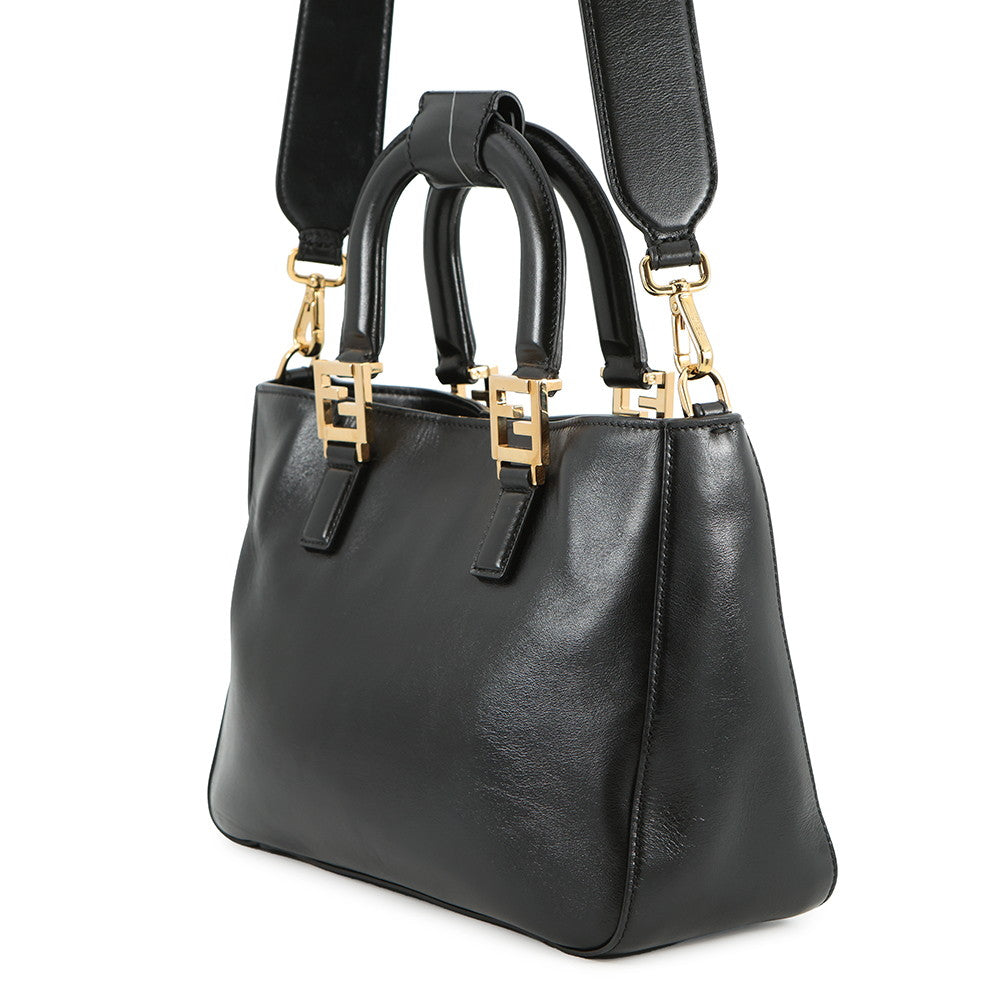 FENDI FF Tote 2WAY Bag Black8BH367 Leather Size Small