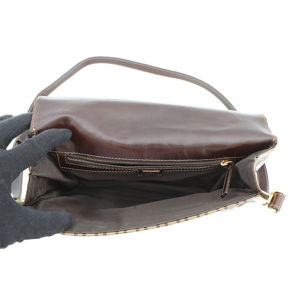 FENDI Zucchino Shoulder Bag Beige/Brown Enamel