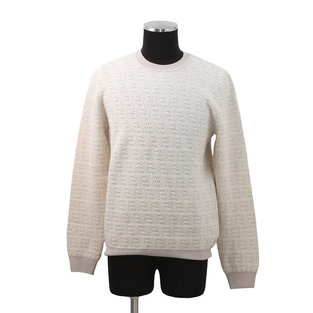 FENDI FF design pullover knit Size 48 Ivory/PinkFZX034 Wool 54%Cotton39% Cashmere7%