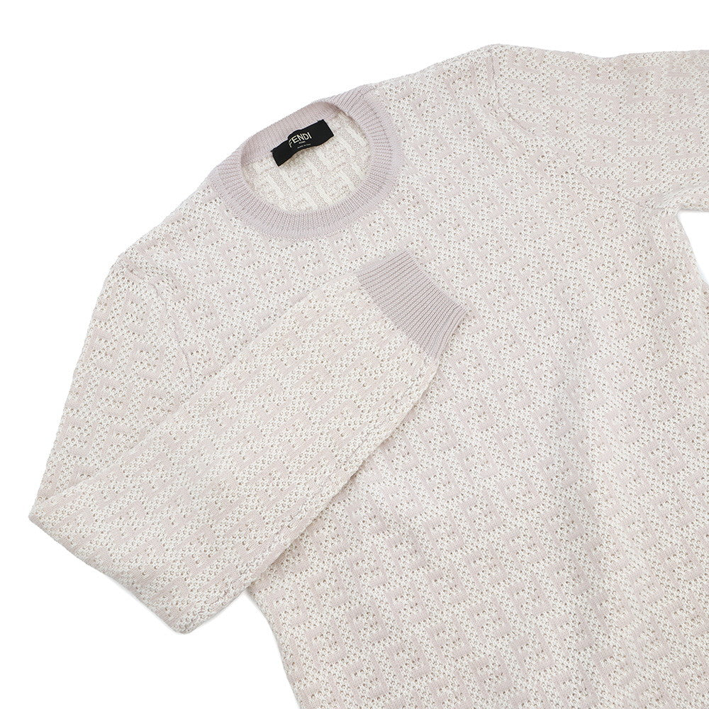 FENDI FF design pullover knit Size 48 Ivory/PinkFZX034 Wool 54%Cotton39% Cashmere7%