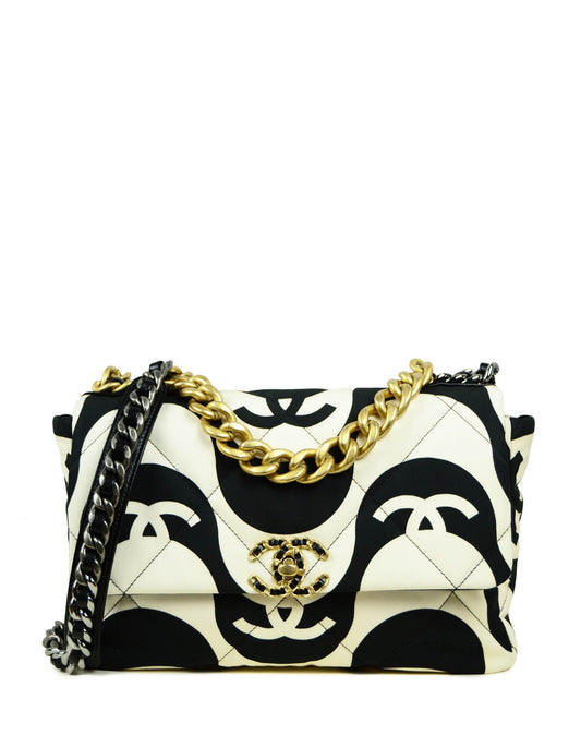 Chanel 2021 Black/ Ecru Fabric CC Flap Bag - Rovelle Bags