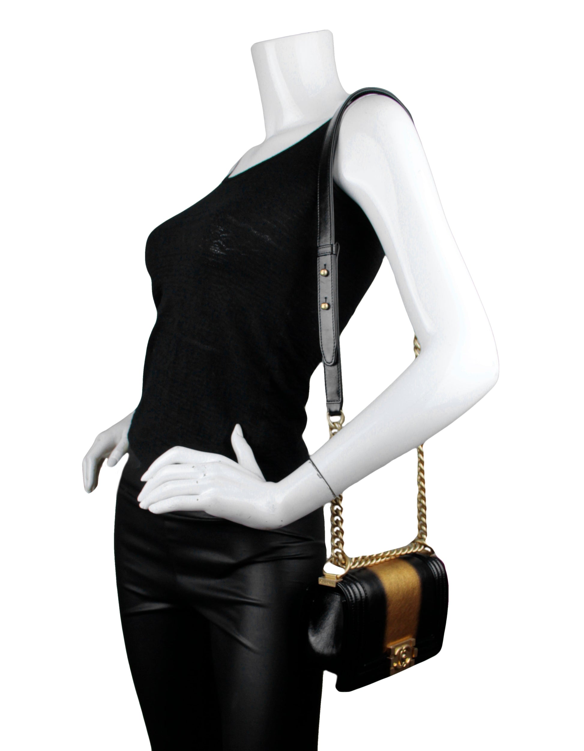 Chanel 2021 Calfskin Leather Metallic Black/Gold Handbag - Rovelle Bags