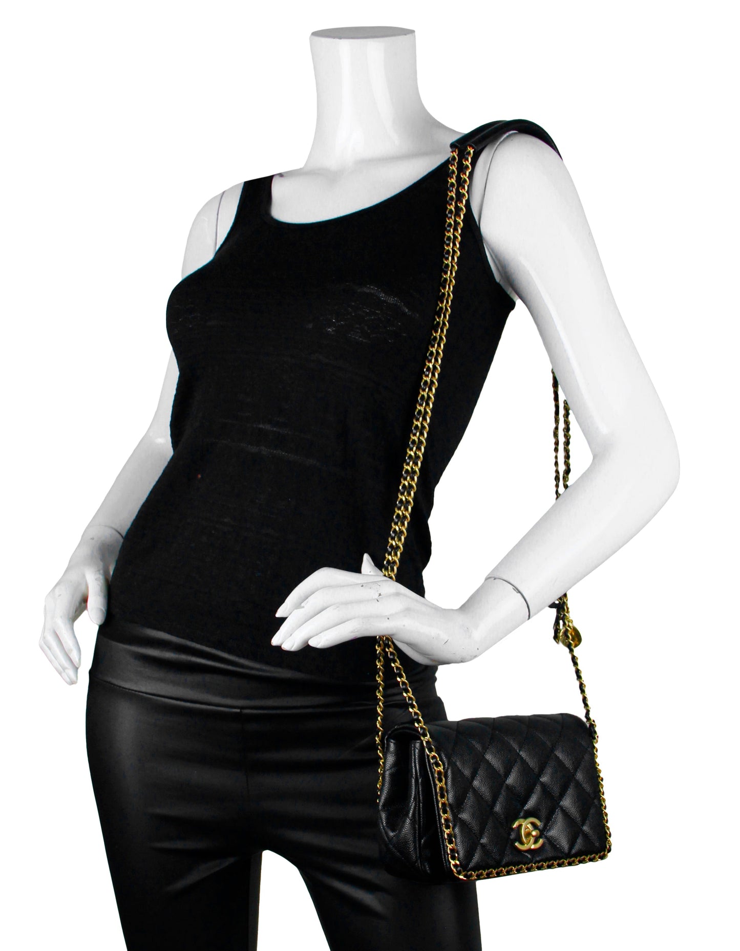 Chanel 2022 Black Caviar Quilted Chain Flap Bag - Rovelle Bags