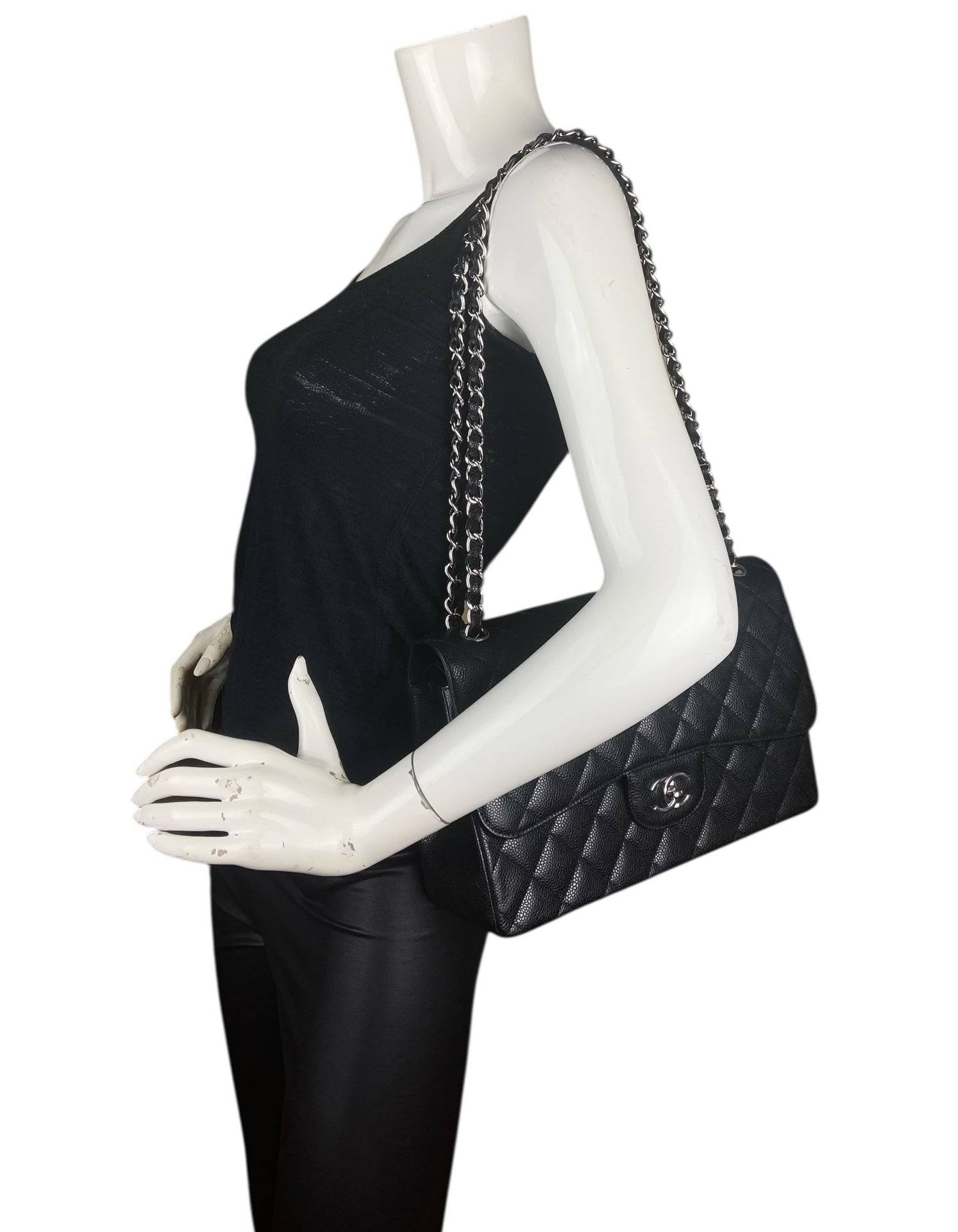 Chanel Black Caviar Leather Double Flap Flap Bag - Rovelle Bags