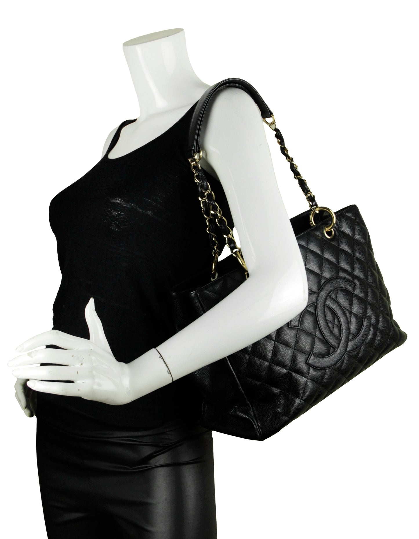 Chanel Black Caviar Leather Quilted Grand Tote Bag - Rovelle Bags