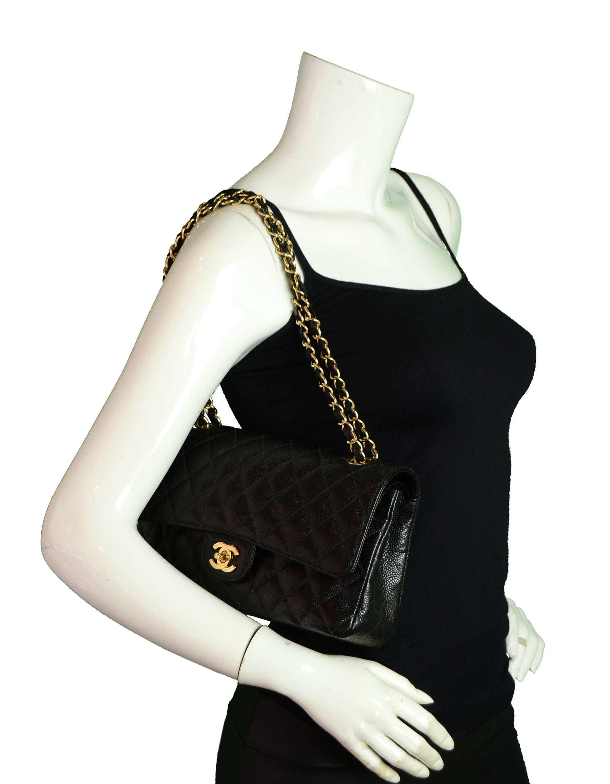 Chanel Black Caviar Leather 10" Medium Flap Bag - Rovelle Bags