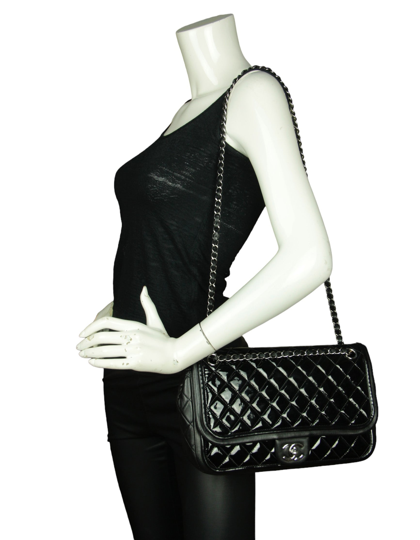 Chanel Black Classic Twist Patent Flap Flap Bag - Rovelle Bags
