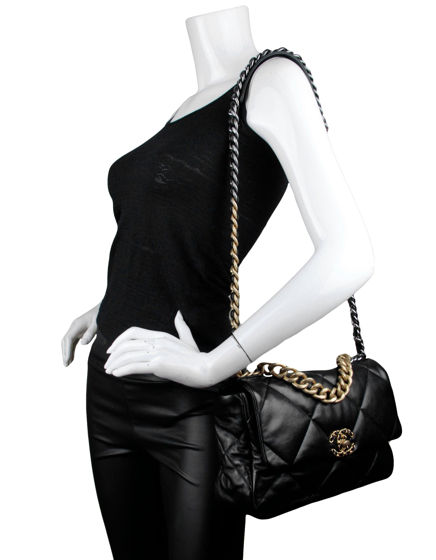 Chanel Black Calfskin Leather Quilted Large Handbag - Rovelle Bags