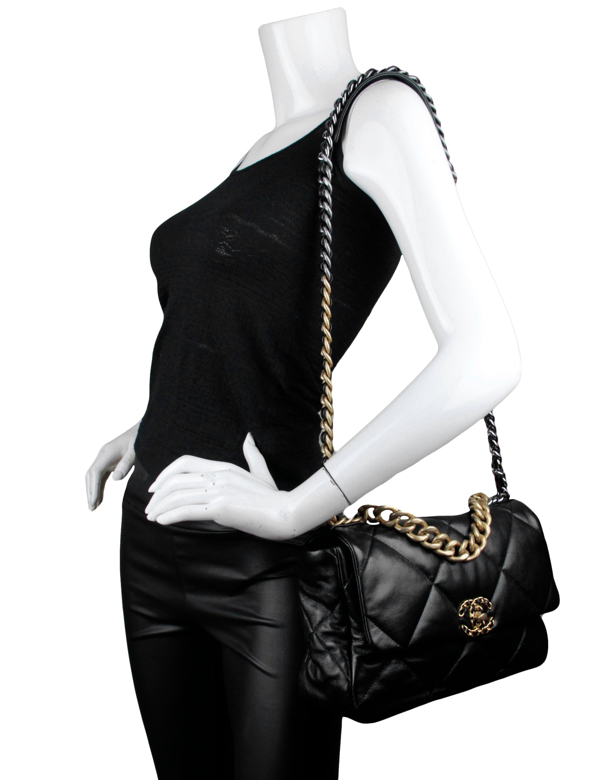 Chanel Black Calfskin Leather Quilted Large Handbag - Rovelle Bags