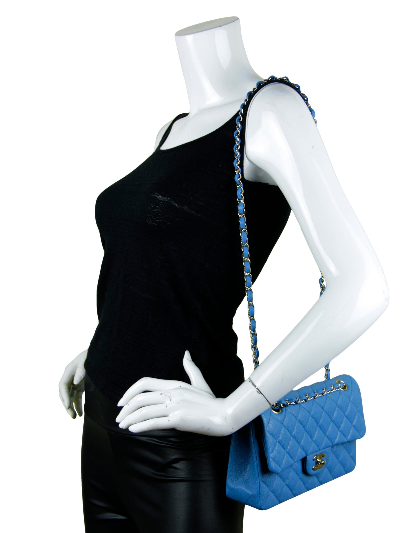 Chanel Blue Caviar Leather Quilted Small Flap Bag - Rovelle Bags