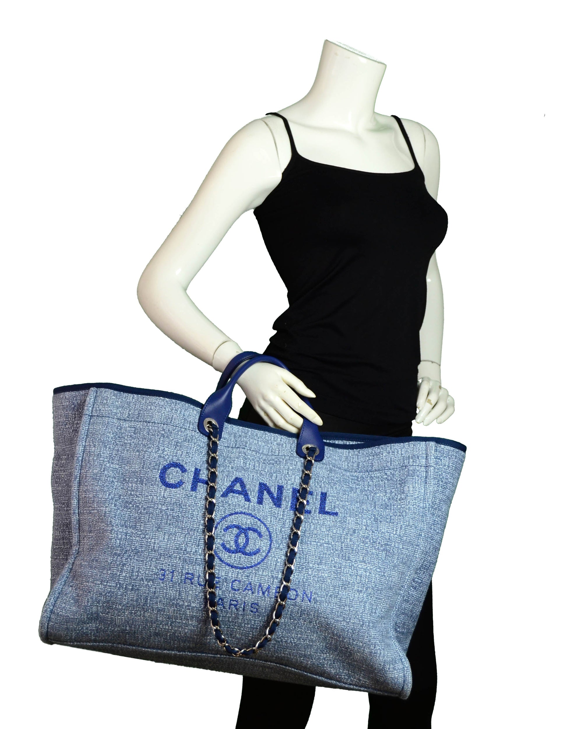 Chanel Blue & Glitter Canvas XL Tote Bag - Rovelle Bags