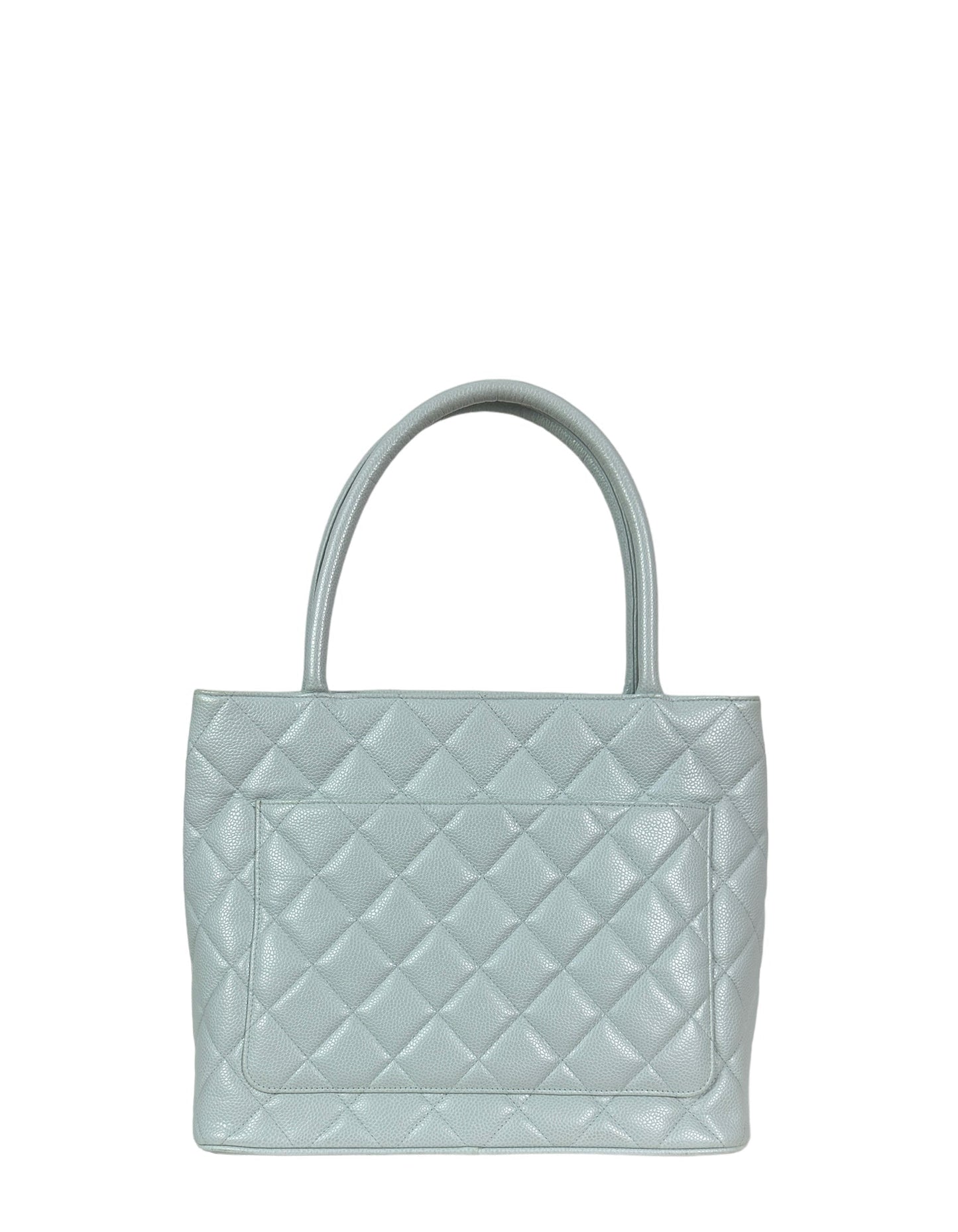 Chanel Light Blue Caviar Leather CC Tote Bag - Rovelle Bags