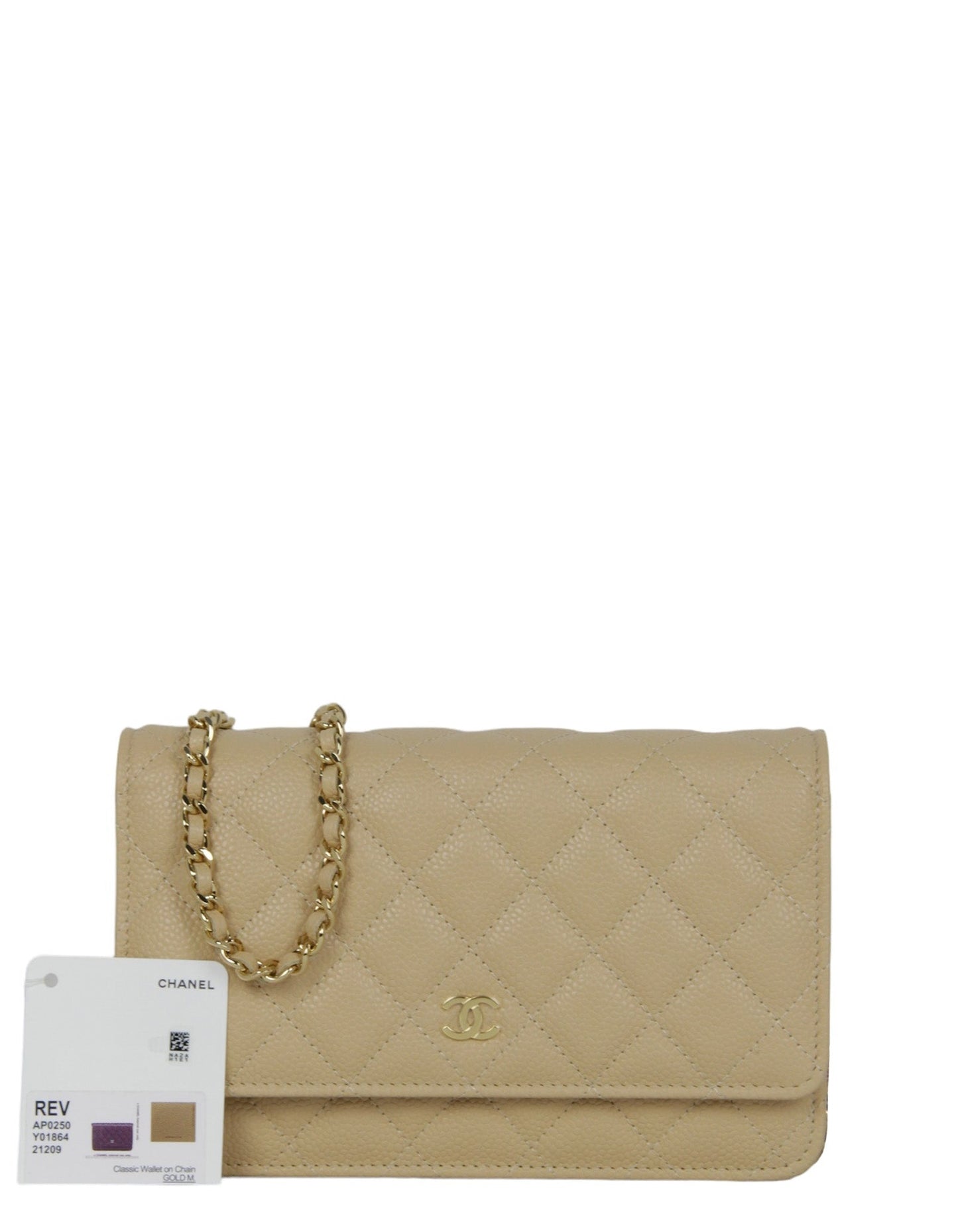 Chanel NWT Beige Caviar Leather WOC Wallet On Chain - Rovelle Bags