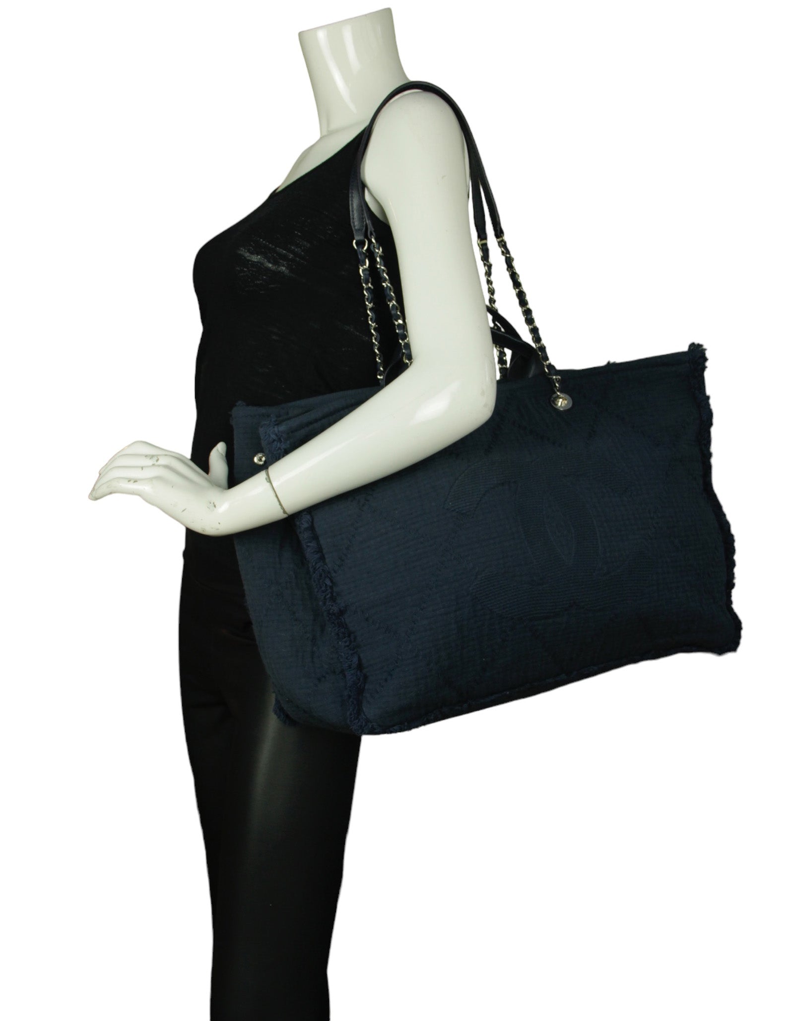 Chanel Navy Canvas Extra Large Double Tote Bag - Rovelle Bags