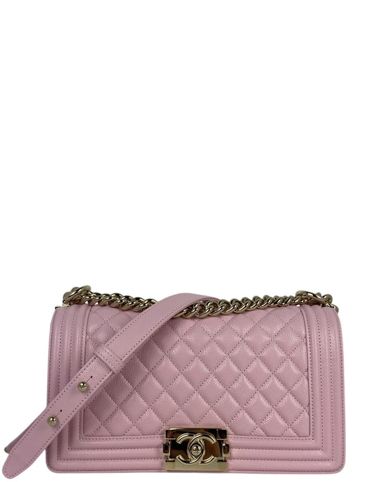Chanel 2025 Pink Caviar Medium Boy Handbag - Rovelle Bags