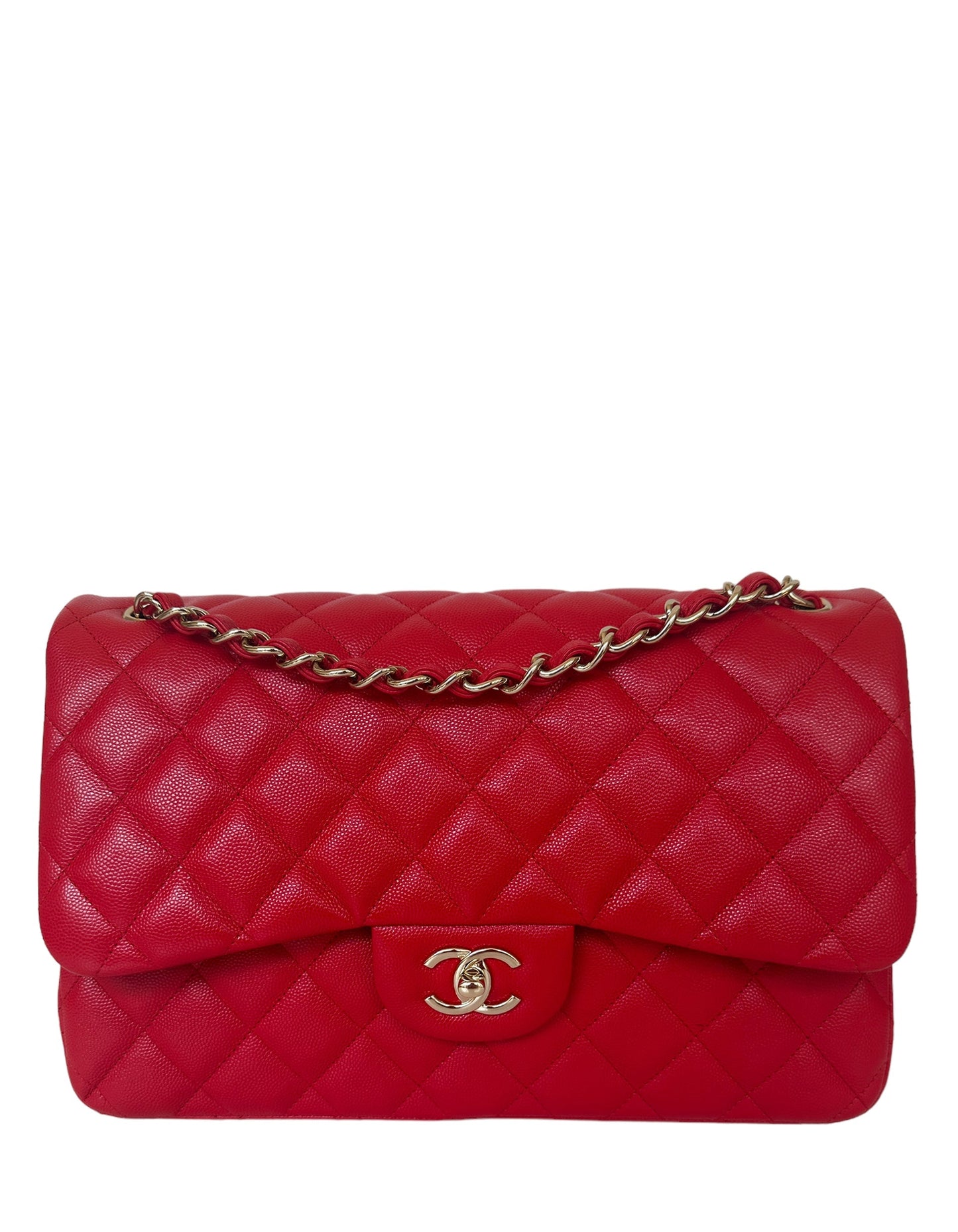 Chanel Red Caviar Leather Quilted Classic Flap Bag - Rovelle Bags