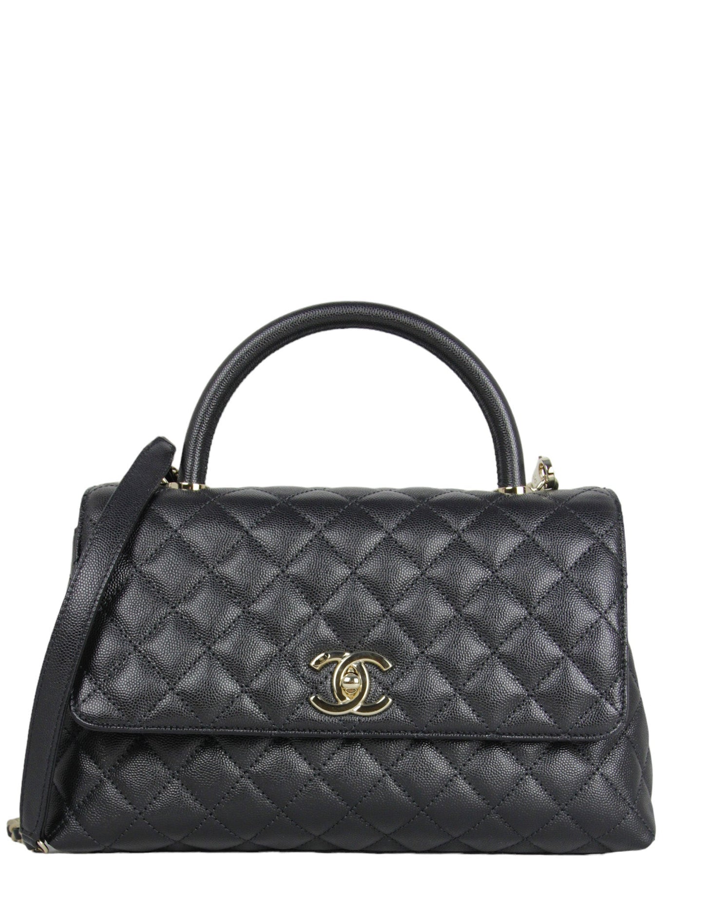 Chanel Black Caviar Small Coco Handle Flap Bag - Rovelle Bags