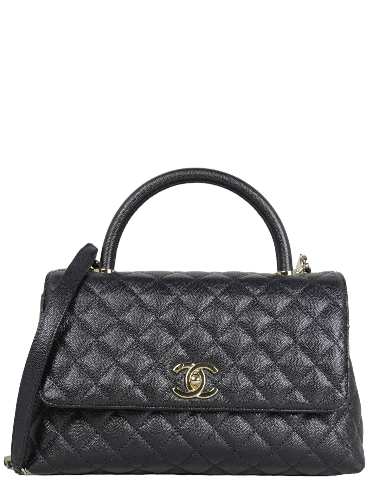 Chanel Black Caviar Small Coco Handle Flap Bag - Rovelle Bags