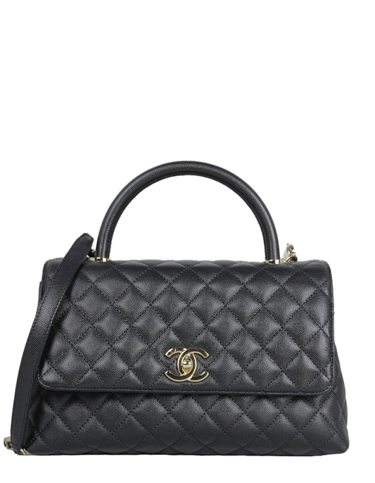 Chanel Black Caviar Small Coco Handle Flap Bag - Rovelle Bags