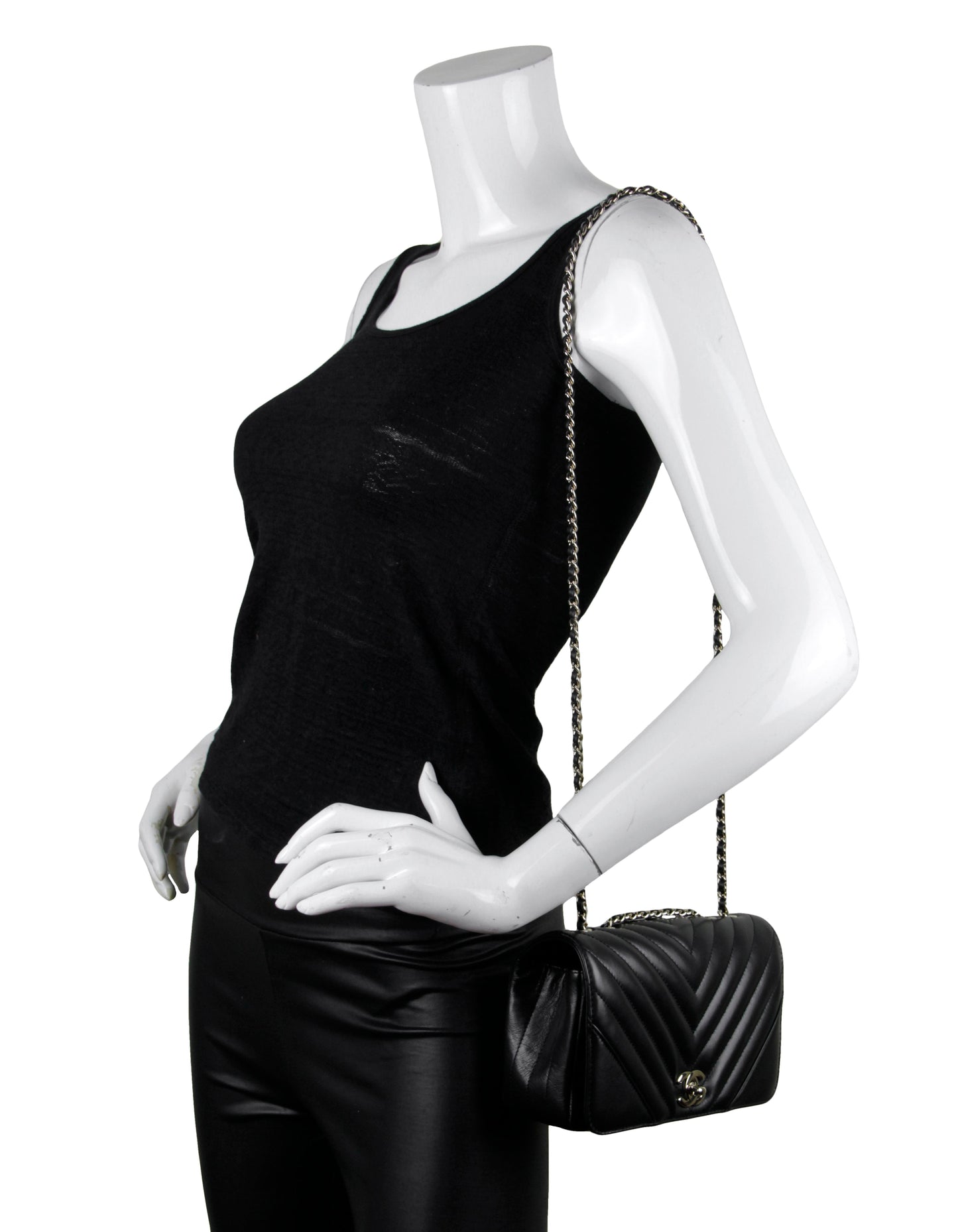 Chanel Black Lambskin Chevron Mini Statement Flap Bag - Rovelle Bags