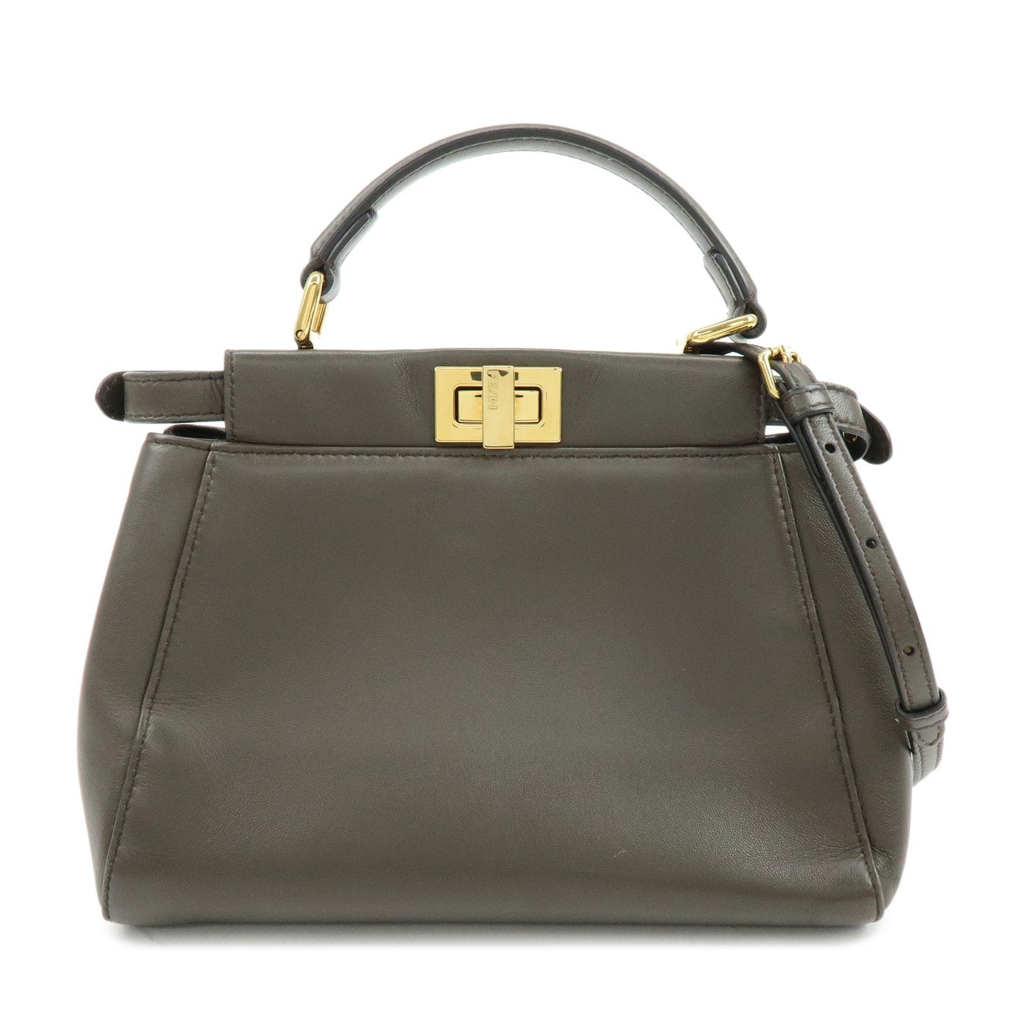 FENDI Mini Peekaboo Leather 2Way Bag Shoulder Bag Greige 8BN244
