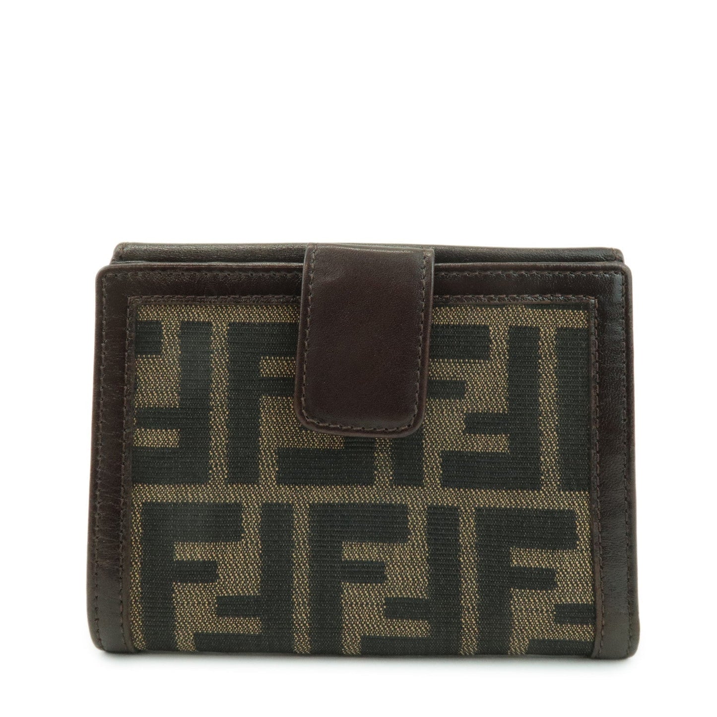 FENDI Zucca Leather Canvas Double Hook Bi-fold Wallet Brown 30795