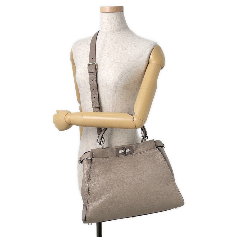FENDI Peekaboo Selleria Greige8BN290 Leather Size regular