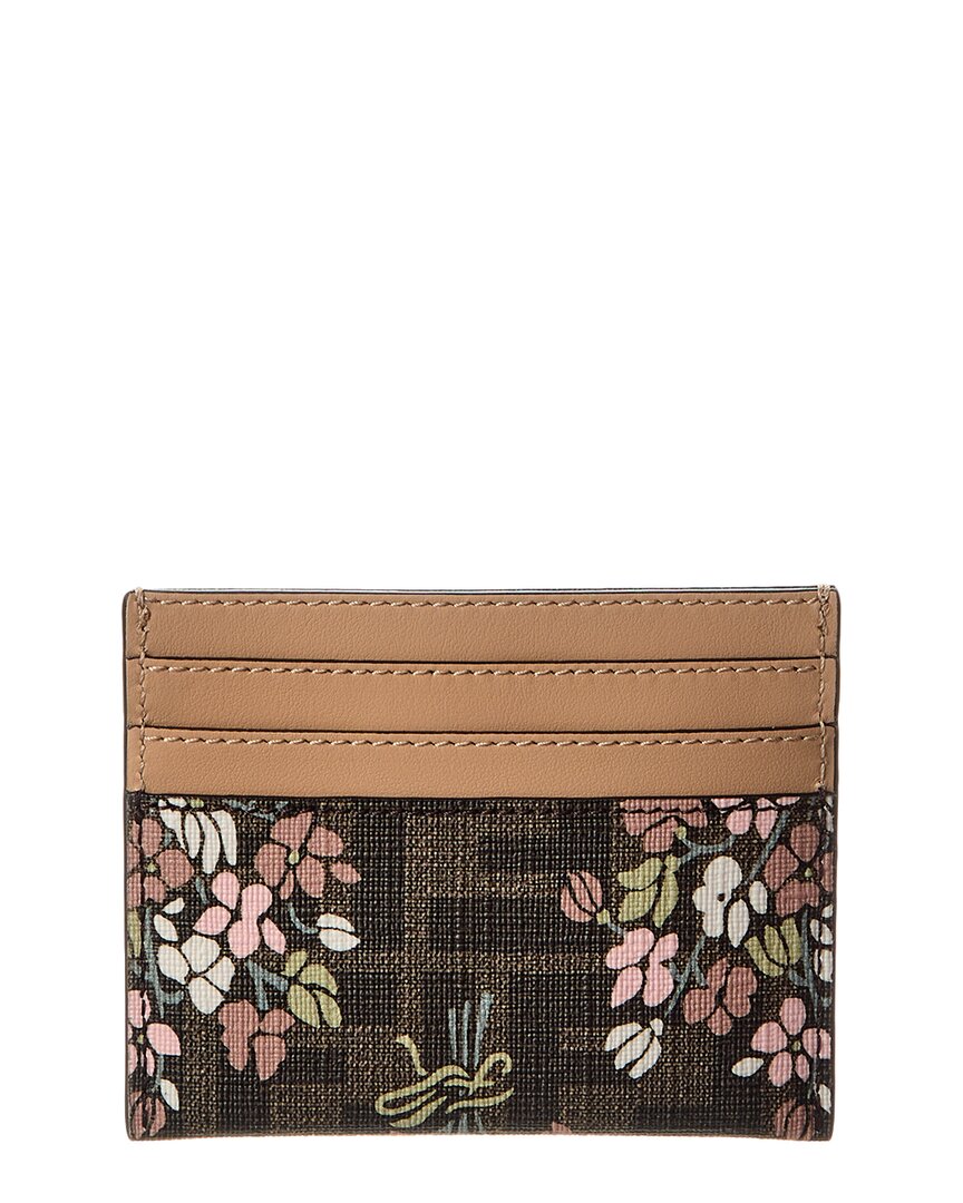 Fendi Roma Ff Jacquard & Leather Card Holder, Brown