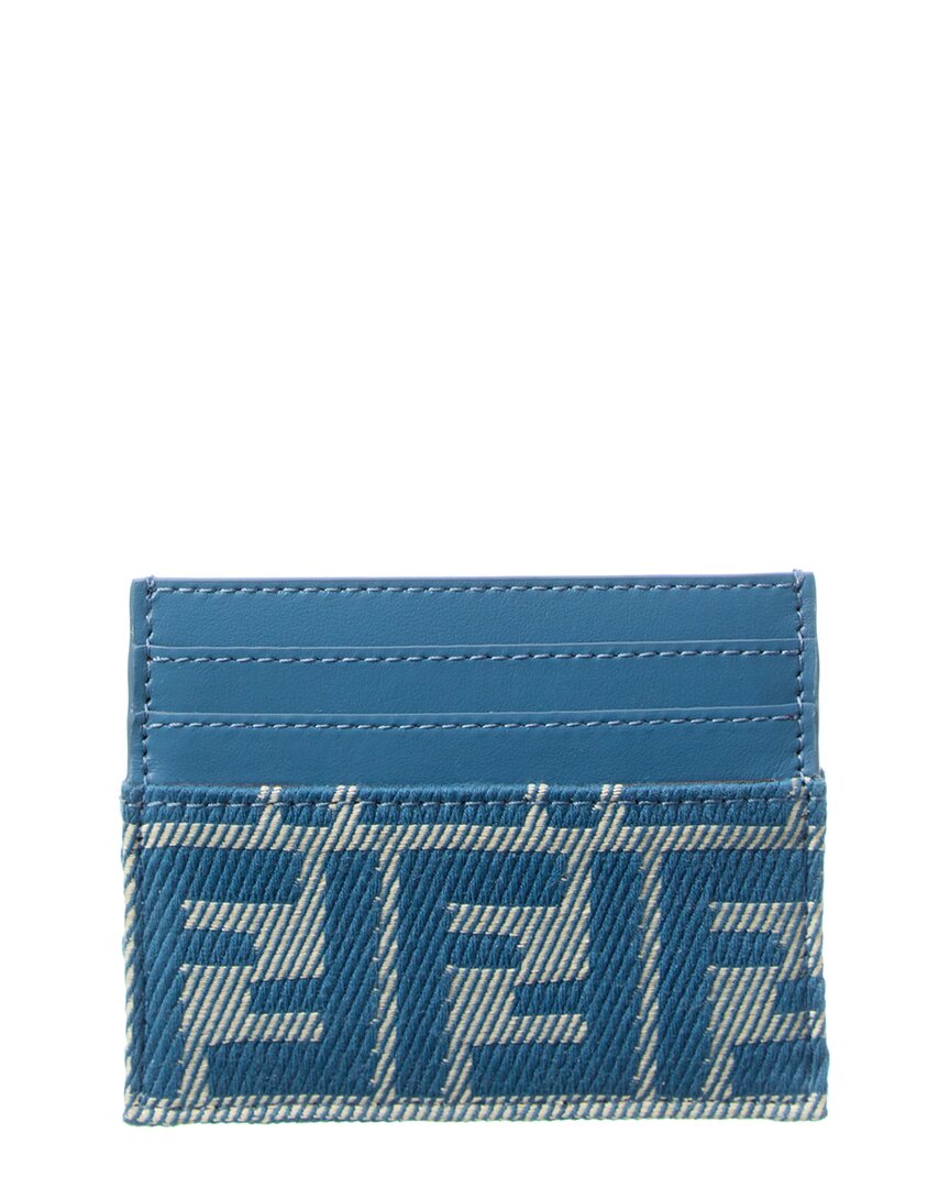 Fendi Diamonds Ff Jacquard & Leather Card Holder, Blue